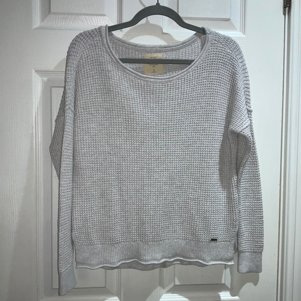 Hollister cotton blend waffle knit sweater Sz S scoop neck side vents